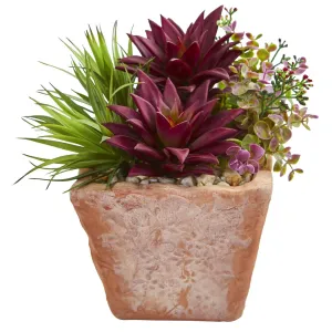 10" Succulent Garden Artificial Plant in Terracotta Planter"