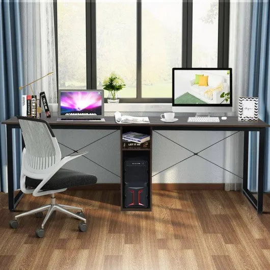 2 Person Computer Desk with Cabinet and X-Shaped Frame