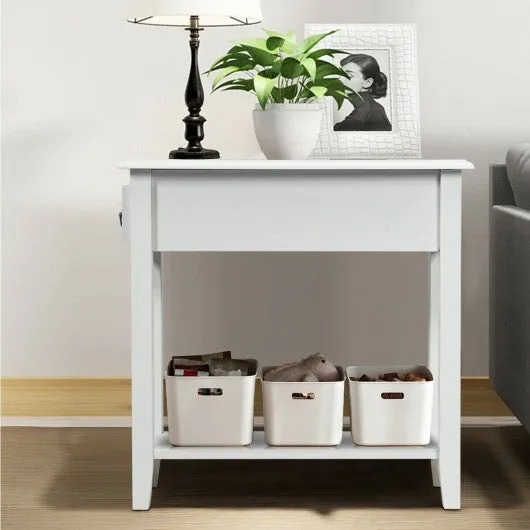 2 Tier End Bedside Sofa Side Table Narrow Nightstand-White