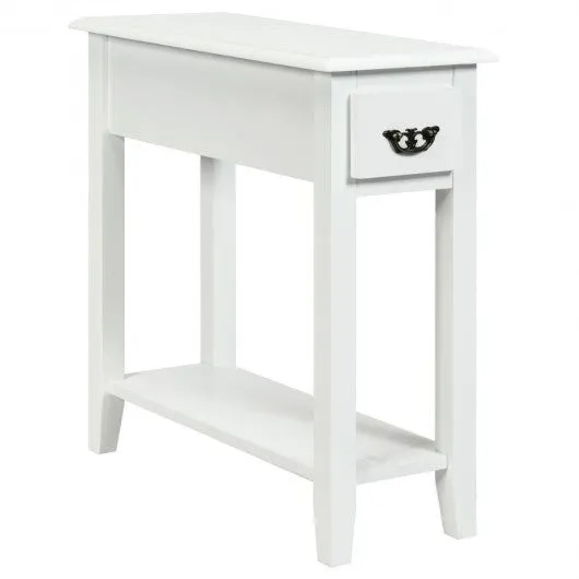 2 Tier End Bedside Sofa Side Table Narrow Nightstand-White