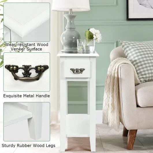 2 Tier End Bedside Sofa Side Table Narrow Nightstand-White