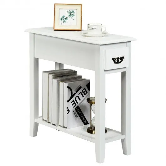 2 Tier End Bedside Sofa Side Table Narrow Nightstand-White