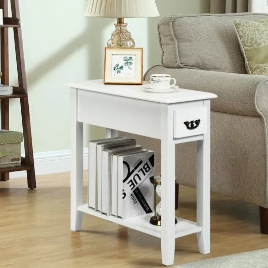 2 Tier End Bedside Sofa Side Table Narrow Nightstand-White