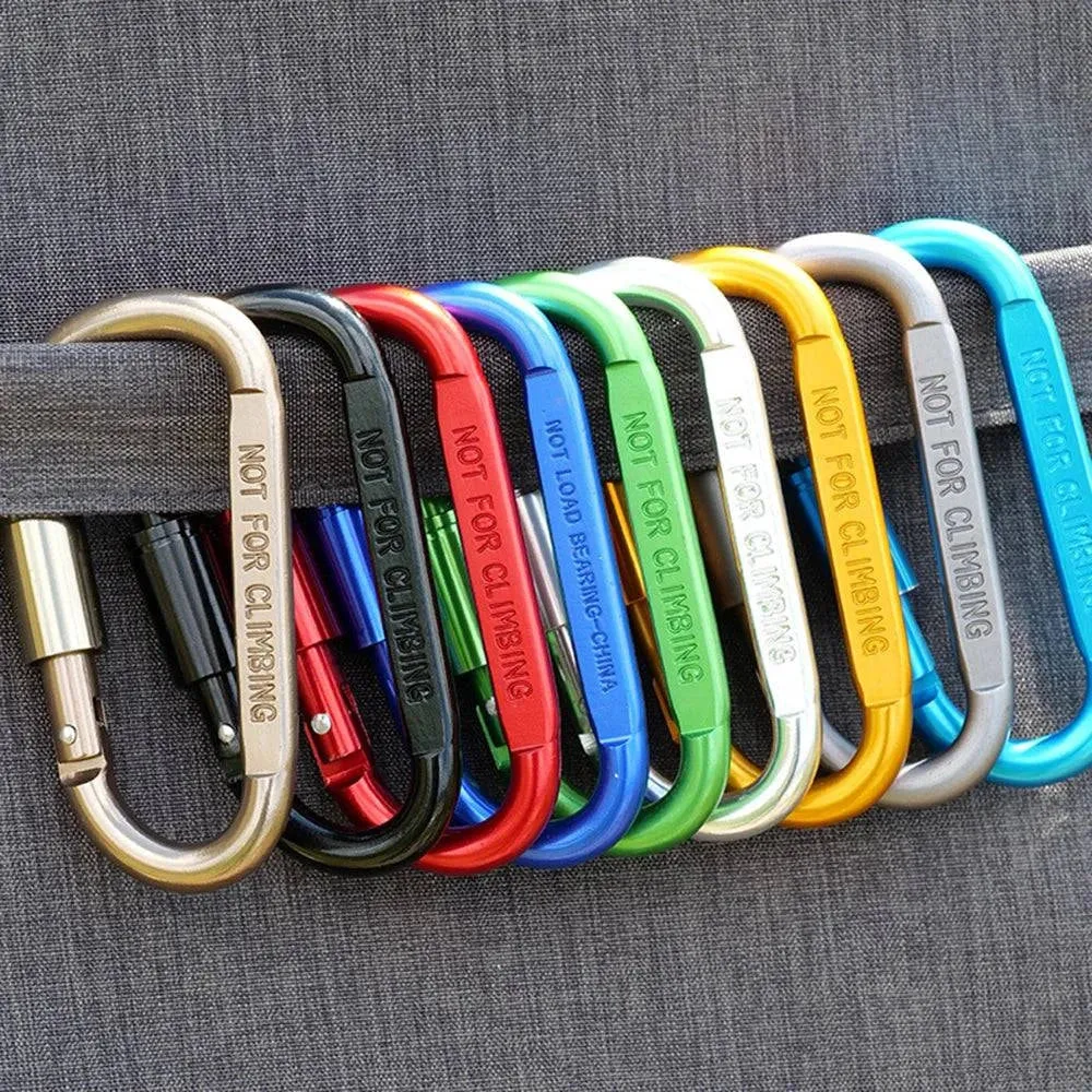 2022 New 9 Pack Aluminum Alloy D-ring Locking Carabiner Clip Hanging Buckle Keychain for Outdoor Camping Hiking