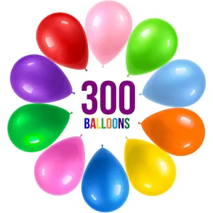 300 Party Balloons Assorted Colors, 12 Inch - 10 Rainbow Colors - Bulk Pack