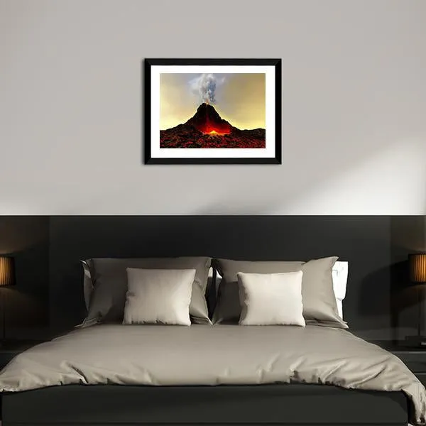 Active Volcano Spews Out Hot Red Lava Canvas Wall Art