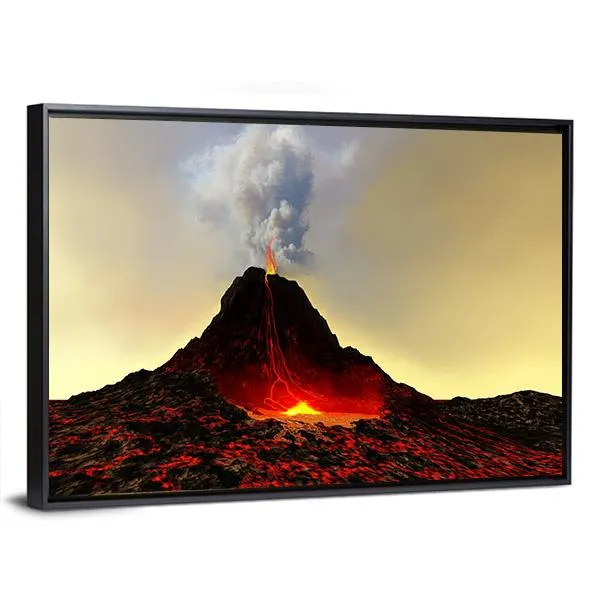 Active Volcano Spews Out Hot Red Lava Canvas Wall Art