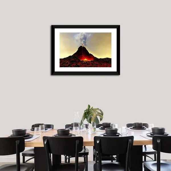 Active Volcano Spews Out Hot Red Lava Canvas Wall Art