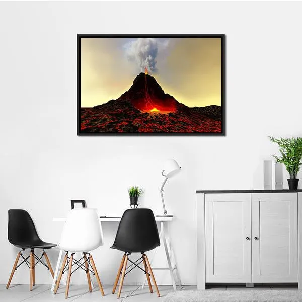 Active Volcano Spews Out Hot Red Lava Canvas Wall Art