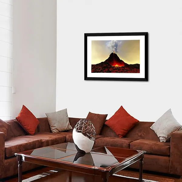 Active Volcano Spews Out Hot Red Lava Canvas Wall Art