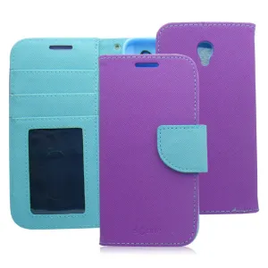 ALCATEL CONQUEST/7046T LIGHT BLUE/PURPLE LEATHER WALLET CASE