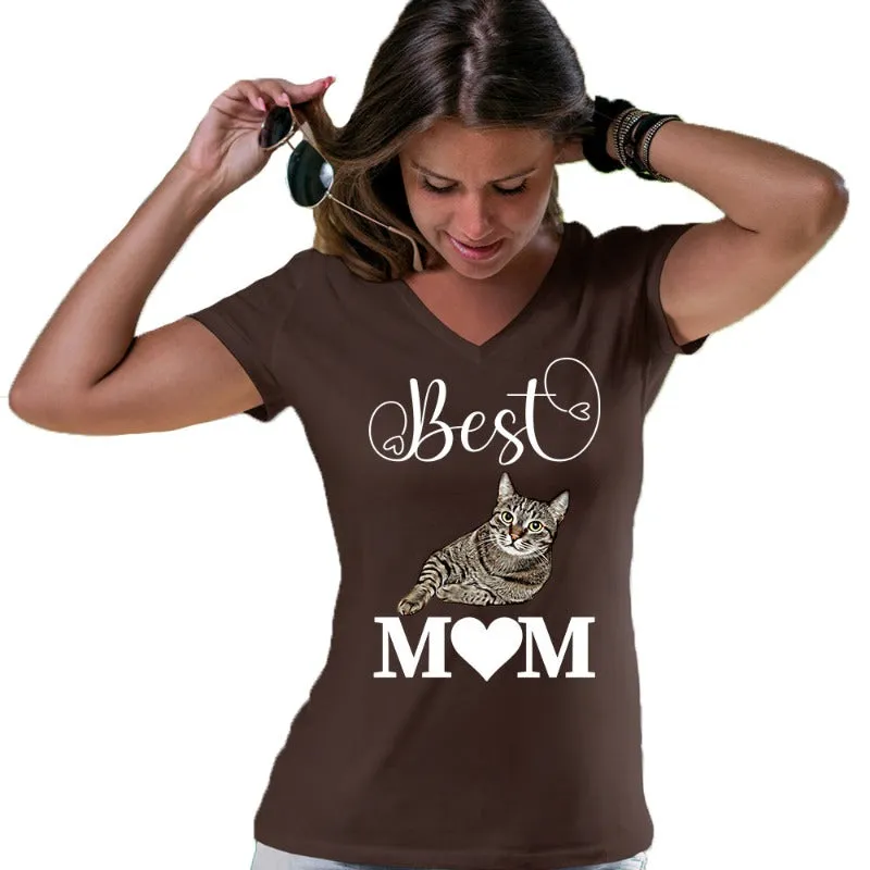 Best Cat Mom Shirt Cotton V-neck Tee