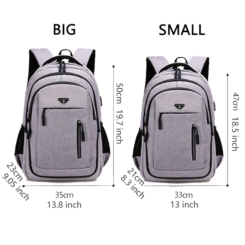 Big Capacity Men Backpack Multifunctional  Oxford Gray Solid USB Charging Student Schoolbag