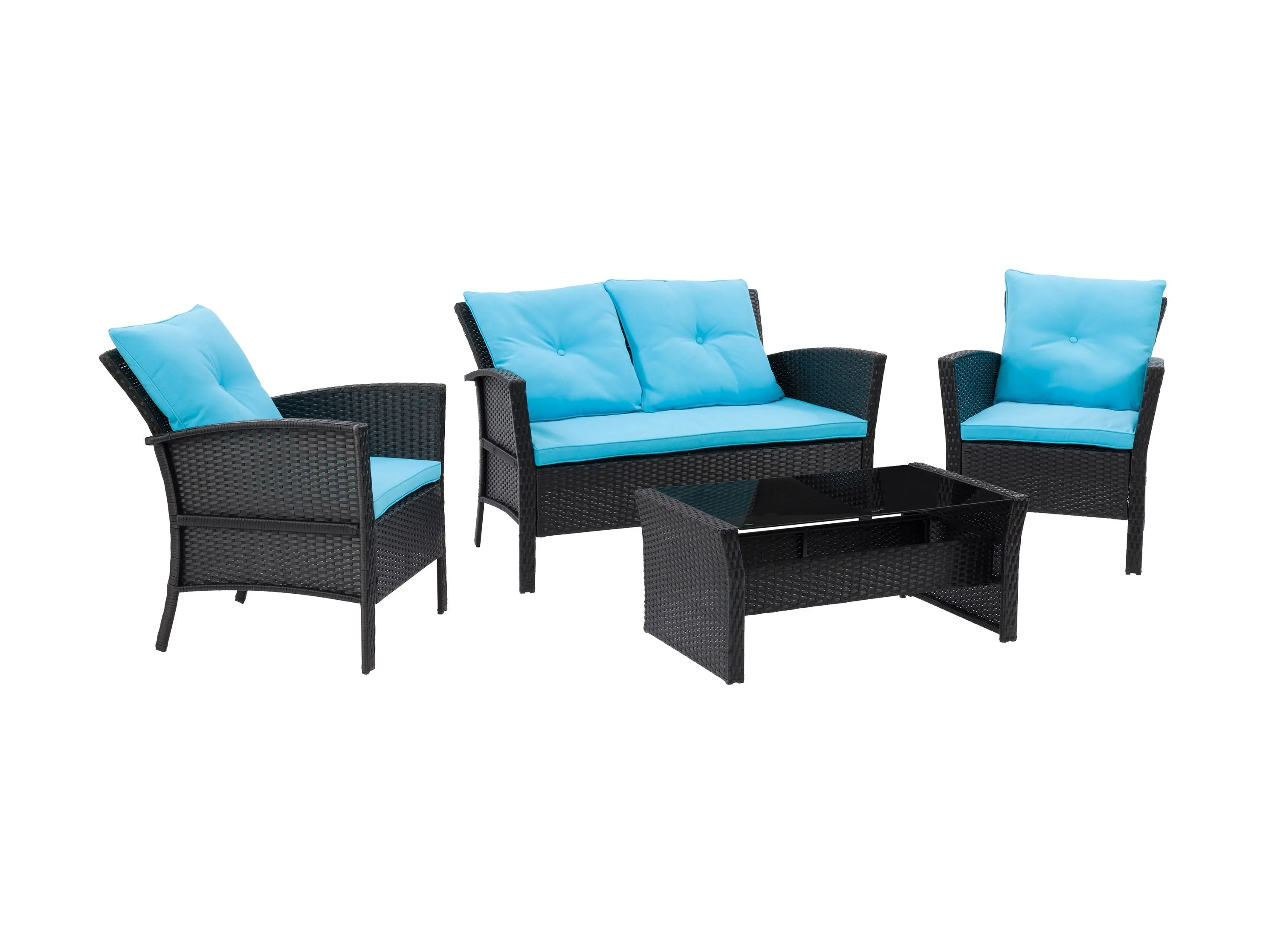 Black and Turquoise 4pc Wicker Patio Set