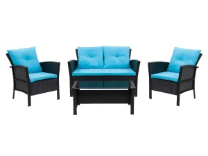 Black and Turquoise 4pc Wicker Patio Set