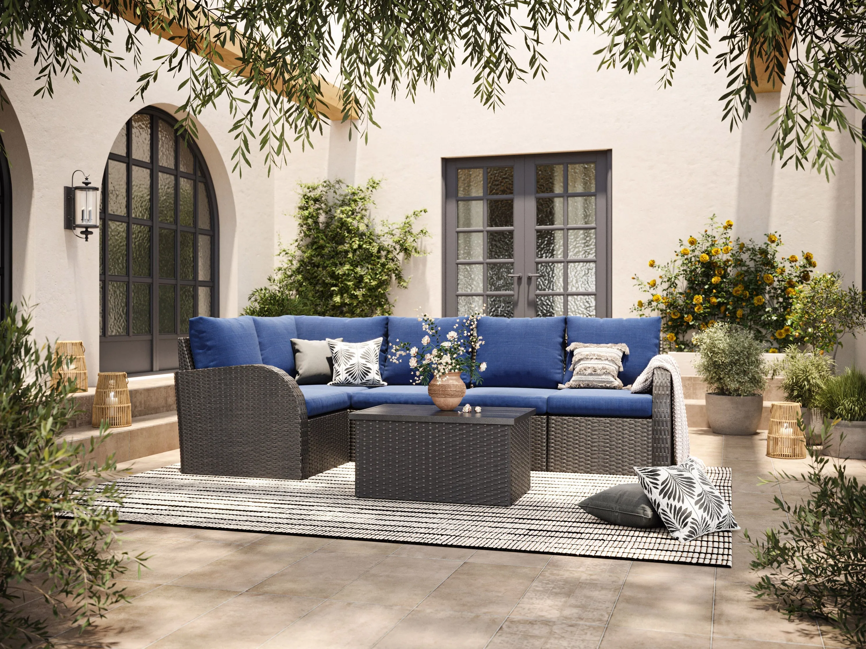 Blue Outdoor Sectional Chair, Right Arm