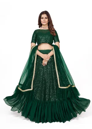 Dark Green Multi Sequins Embroidered Party Wear Lehenga Choli