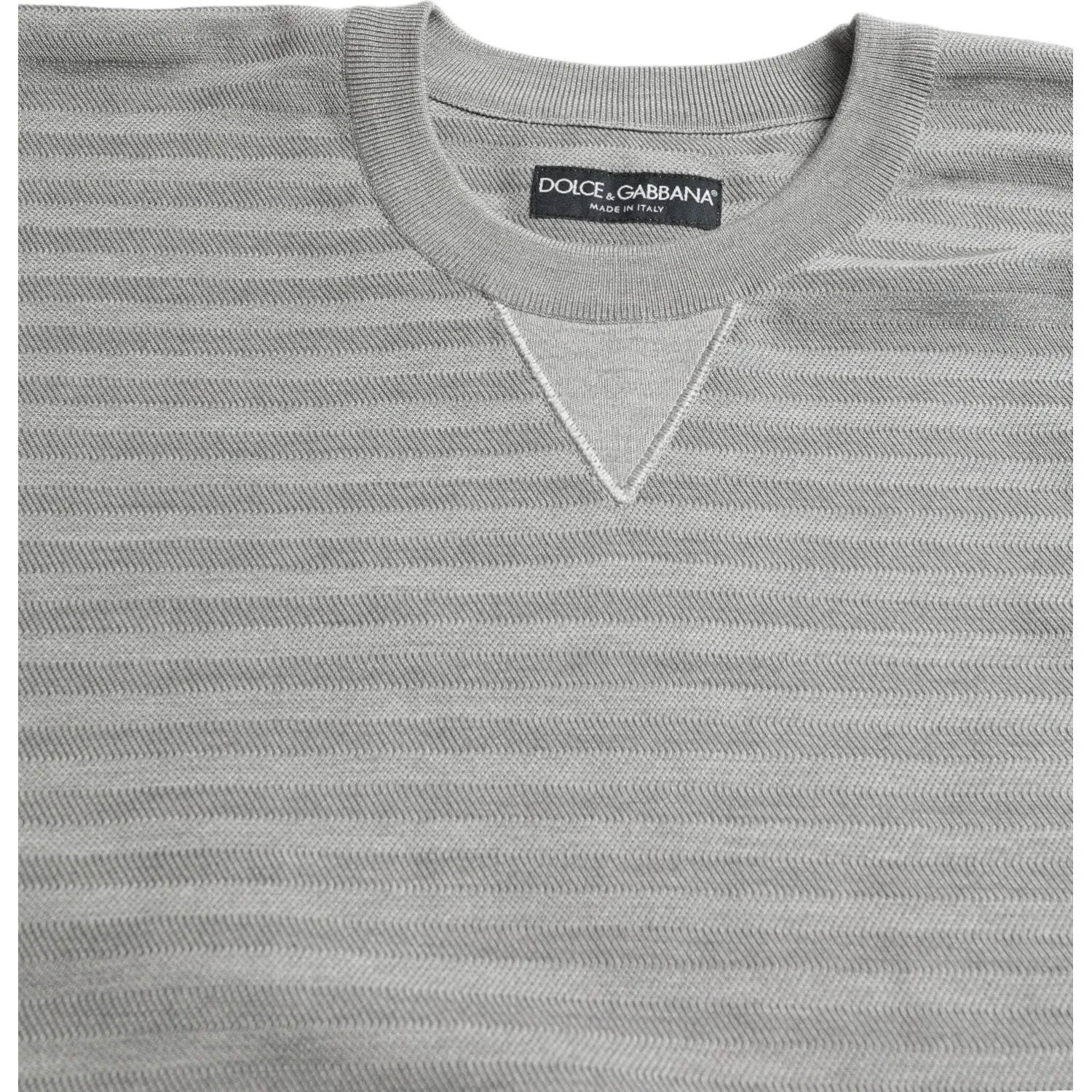 Dolce & Gabbana Elegant Gray Striped Silk Crewneck Pullover