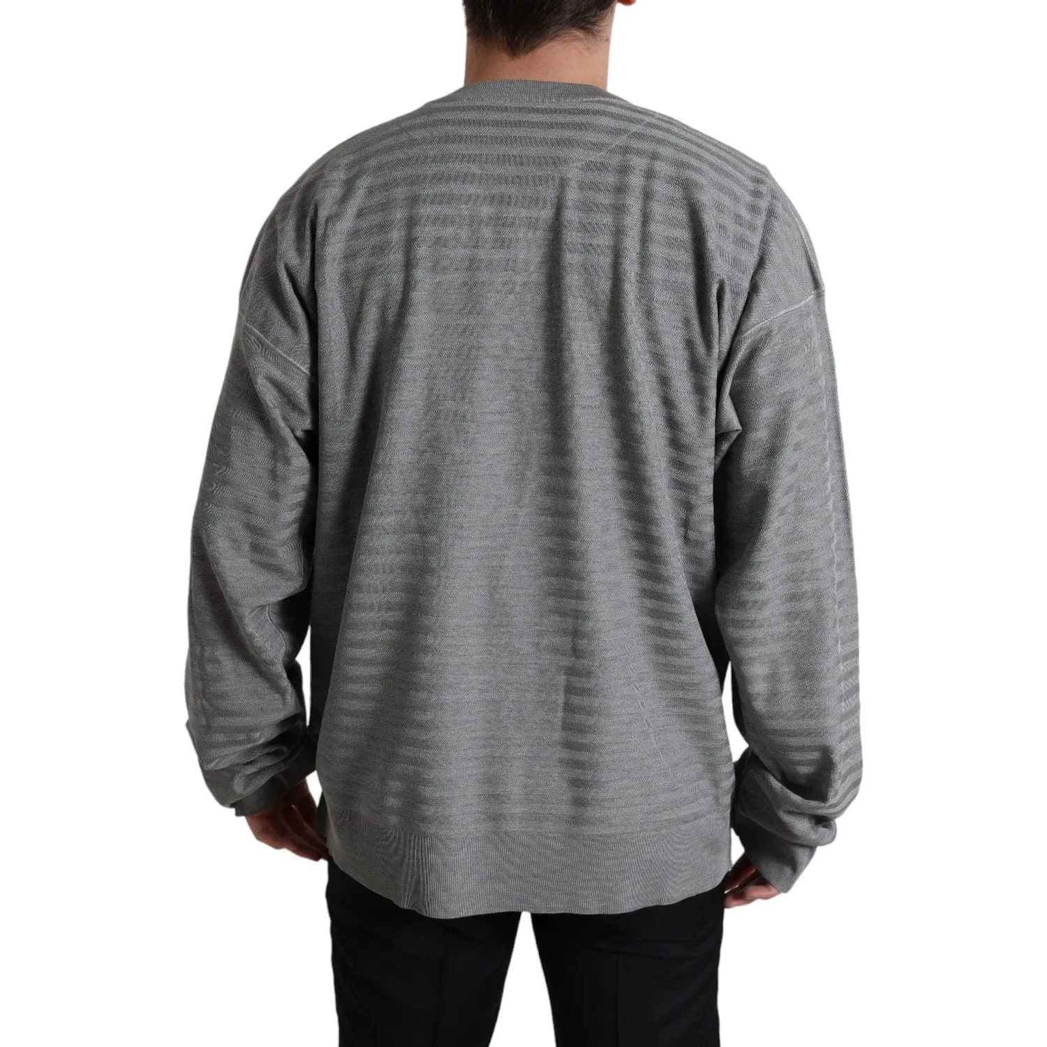 Dolce & Gabbana Elegant Gray Striped Silk Crewneck Pullover