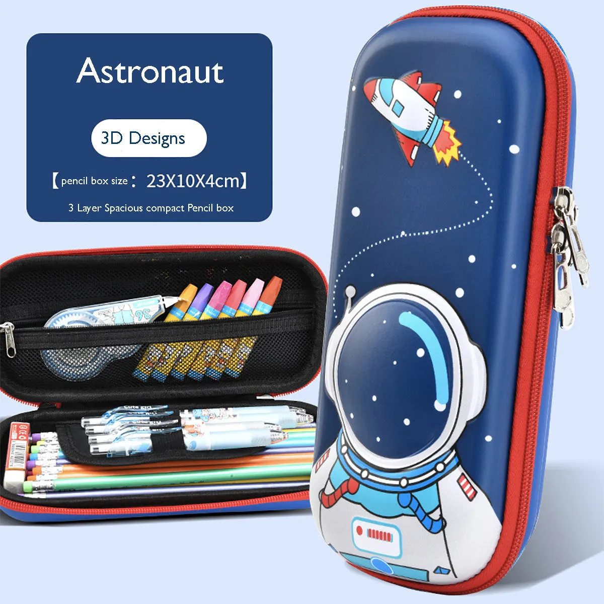 Fancydresswale Pencil Box 3D Pencil Pouch and Stationery Set Large Capacity for Boys and Girls (Spaceman)