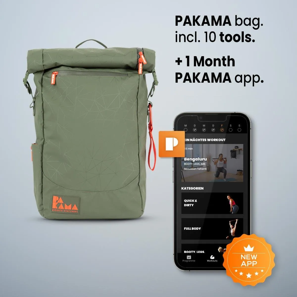 Fitness backpack PAKAMA (incl. attachment) - gym you can take with you, green