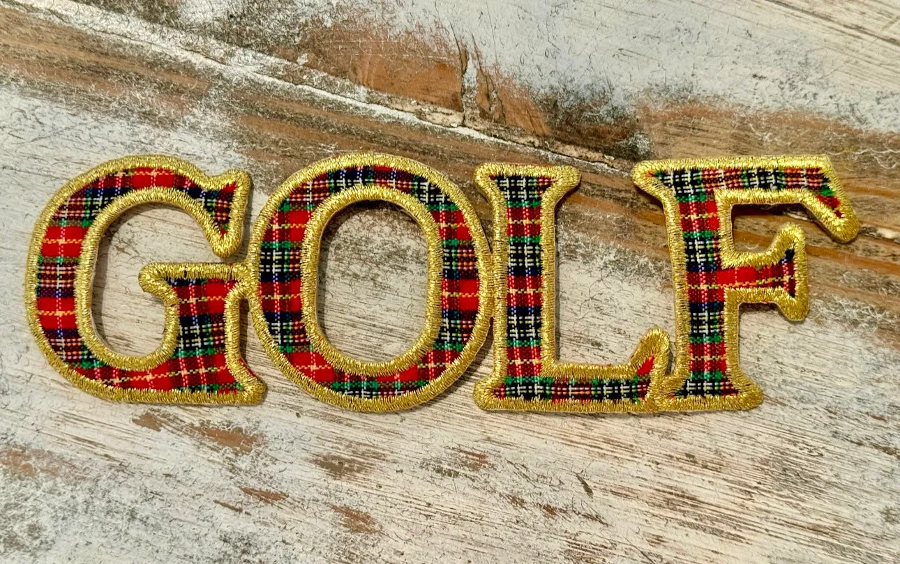 Gold & Plaid Golf Iron On Patches