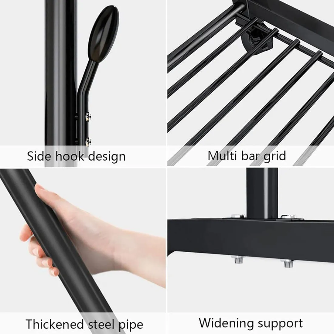 Heavy Duty Portable Double Rail Clothes Garment Hanging Rack Shoe Storage Shelf Organizer Hanger Dryer - black