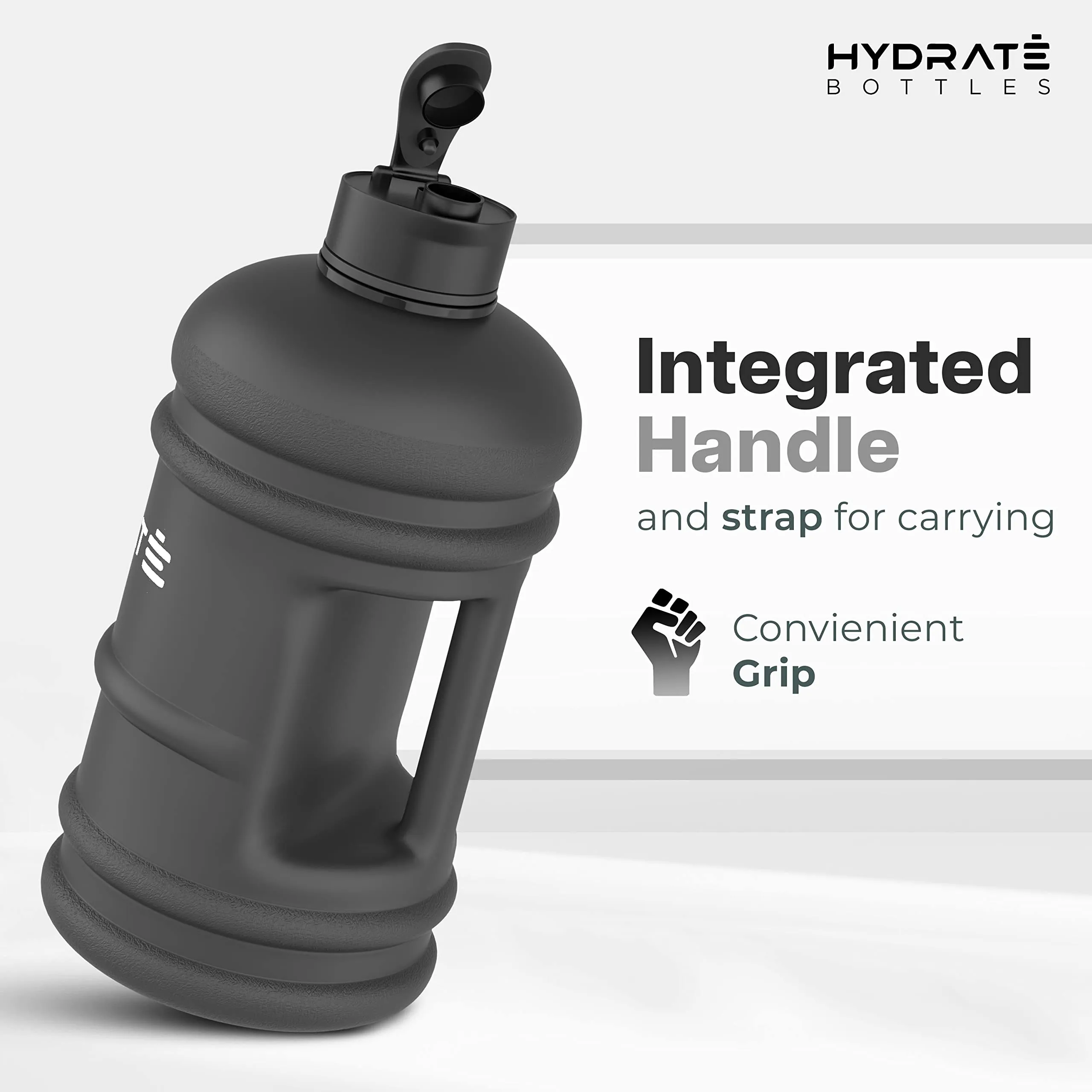 Hydrate 2.2 Litre Water Bottle - Now with Easy Drink Cap - Durable & Extra Strong - BPA