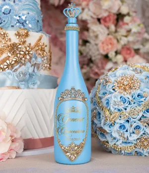 Light Blue Gold quinceanera bottle