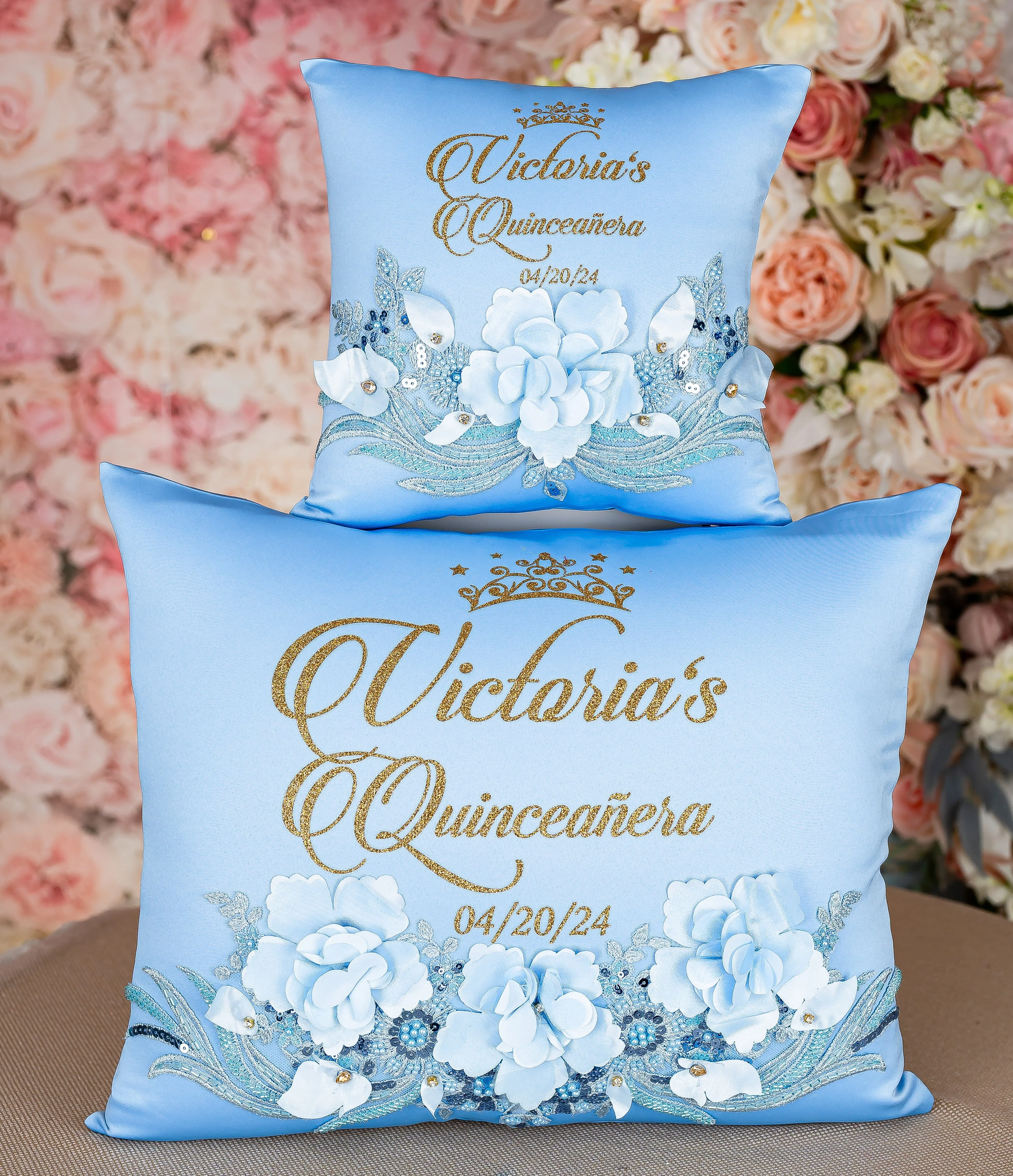 Light Blue Gold quinceanera bottle