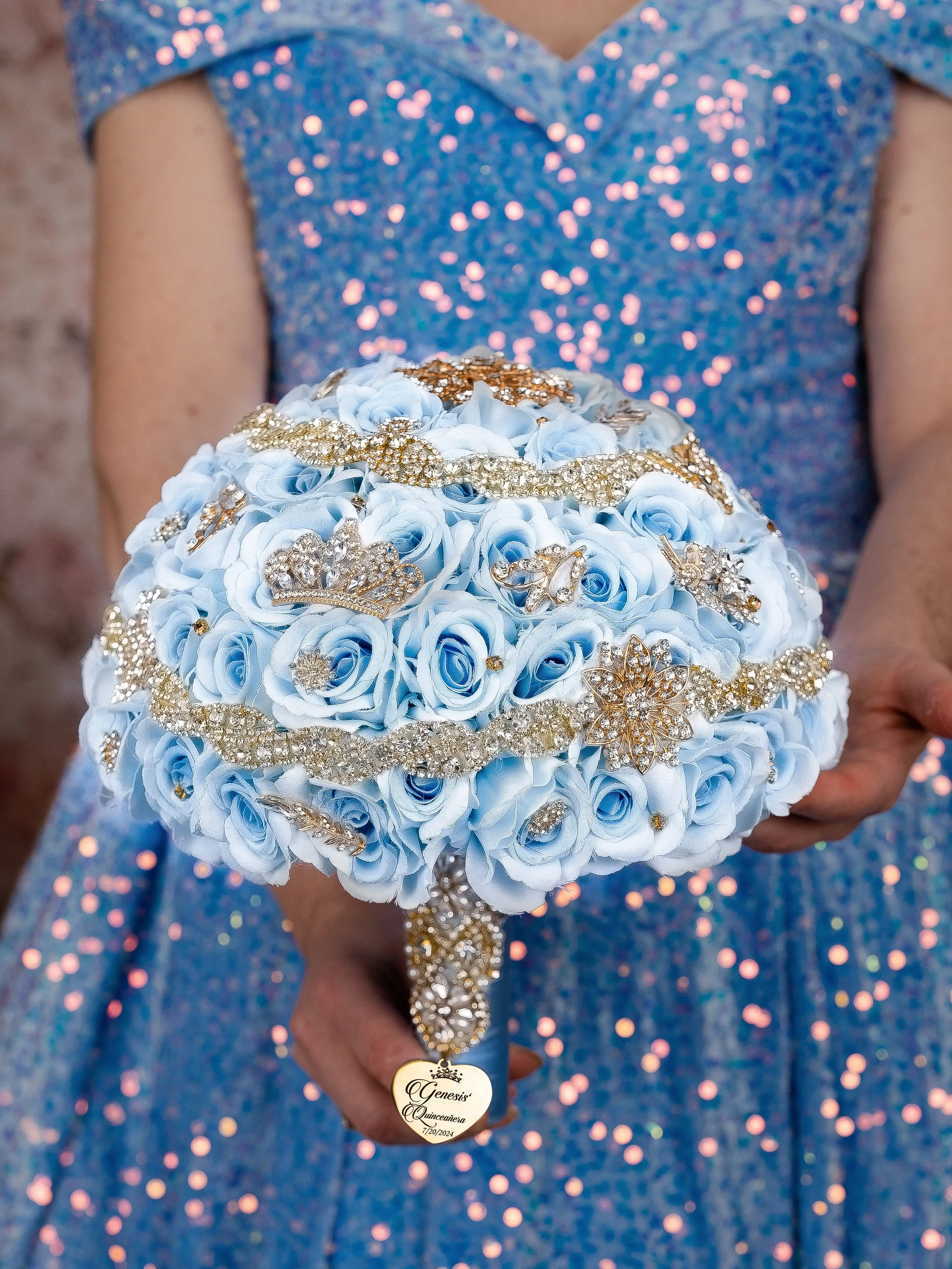 Light Blue Gold quinceanera bottle