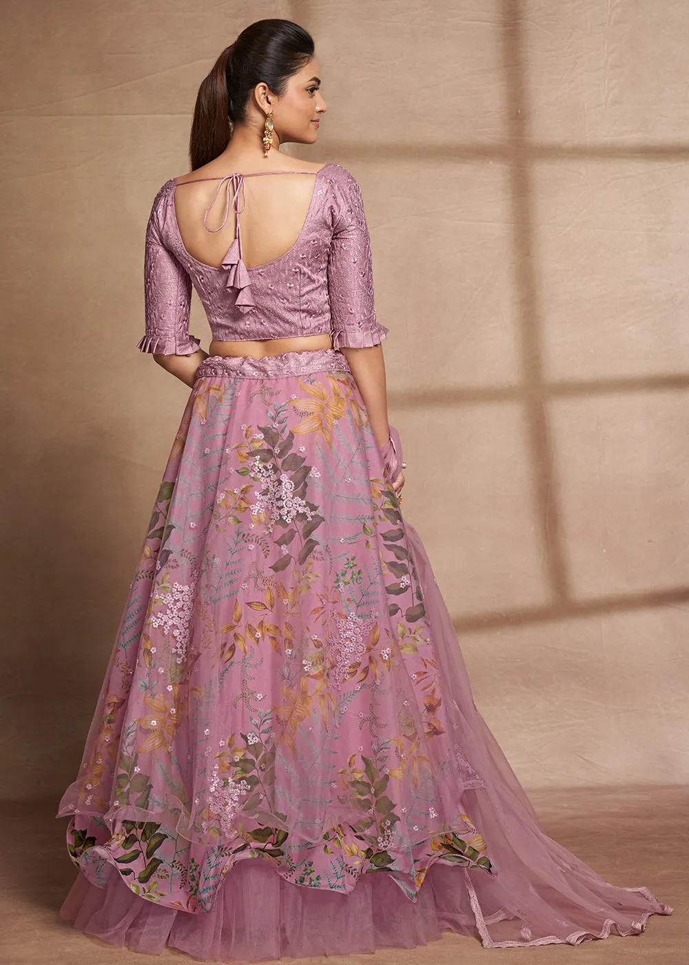 Lovely Purple Floral Digital Printed & Embroidered Lehenga Choli