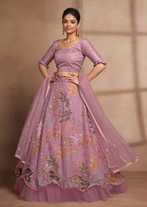 Lovely Purple Floral Digital Printed & Embroidered Lehenga Choli