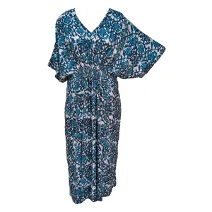 N Blue Batik Floral Smocked Maxi Dress Size 16-32 PL20