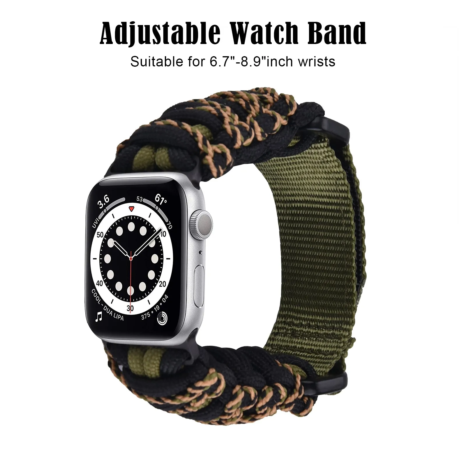 Nylon Braided Sports Rugged Band for Apple Watch-Army Green & Black