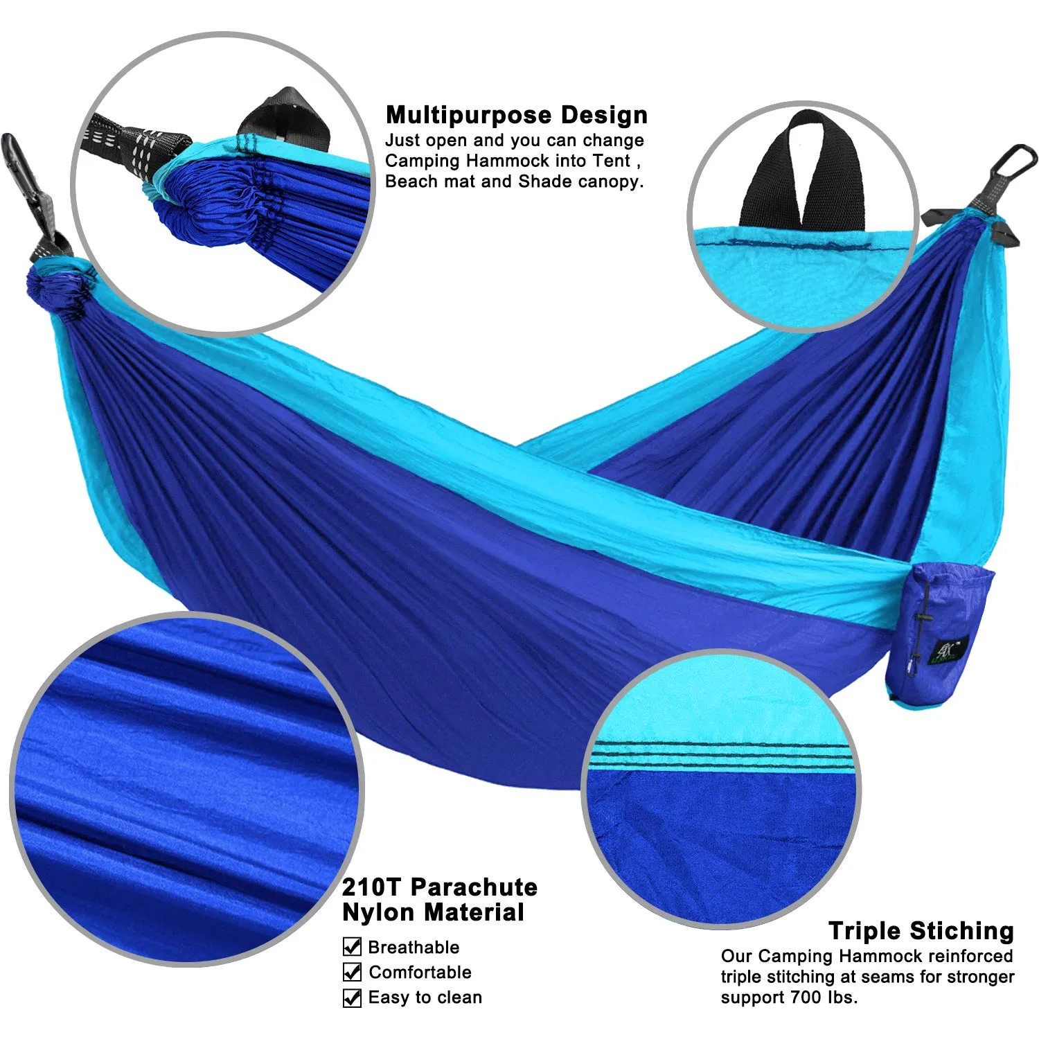 Nylon Parachute Double Camping Hammock with Straps - LAX LI AN XU