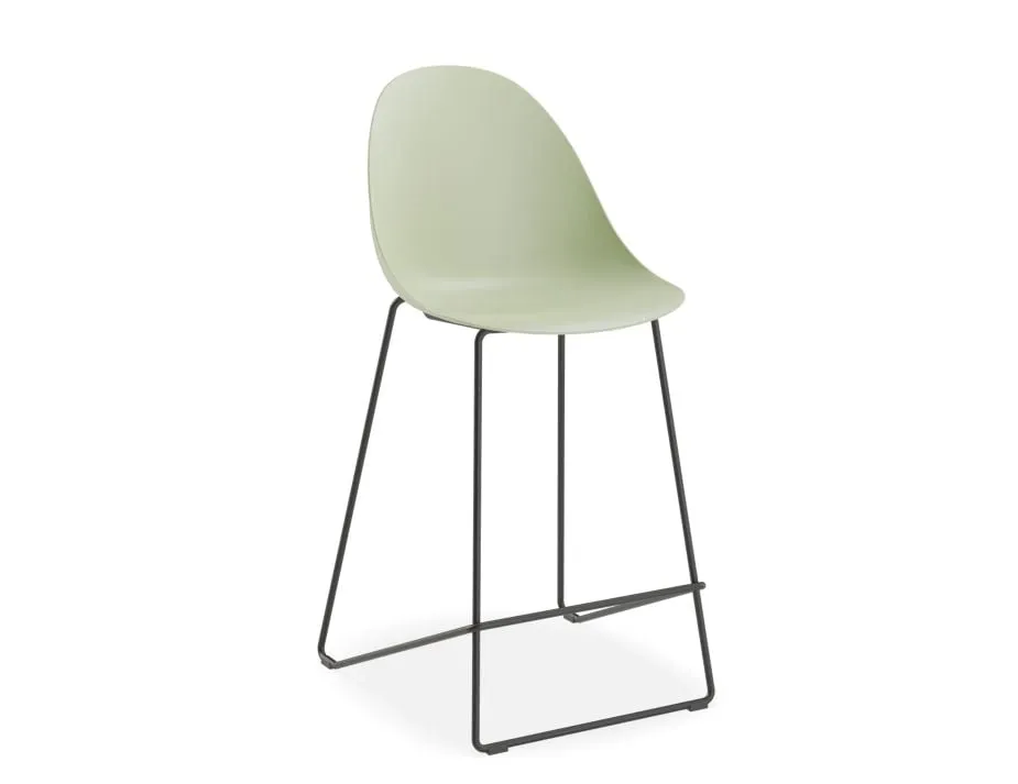 Pebble Mint Green Stool Shell Seat - Bar Stool 75cm Seat - Black Base