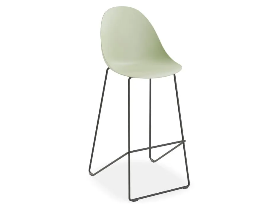 Pebble Mint Green Stool Shell Seat - Bar Stool 75cm Seat - Black Base