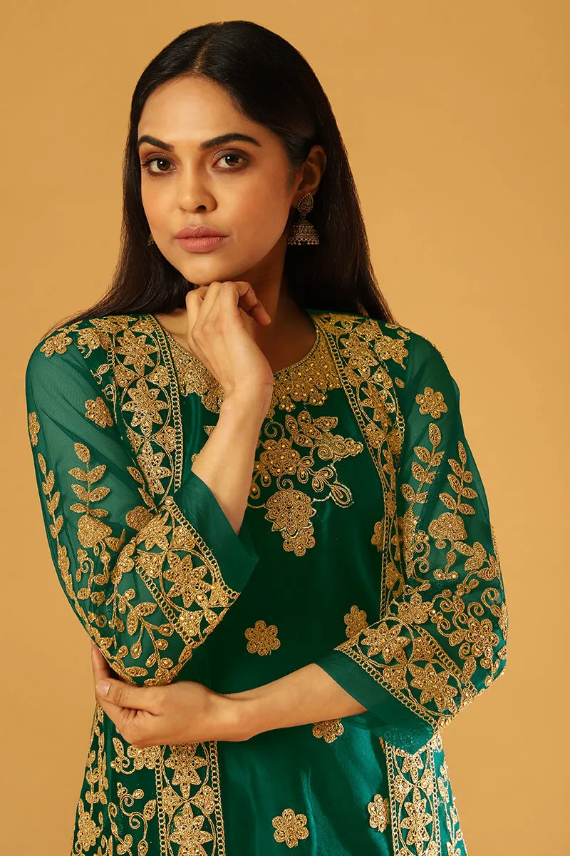 Pure Green Festive Wear Straight Cut Pant Style Suit