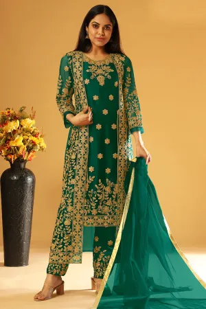 Pure Green Festive Wear Straight Cut Pant Style Suit