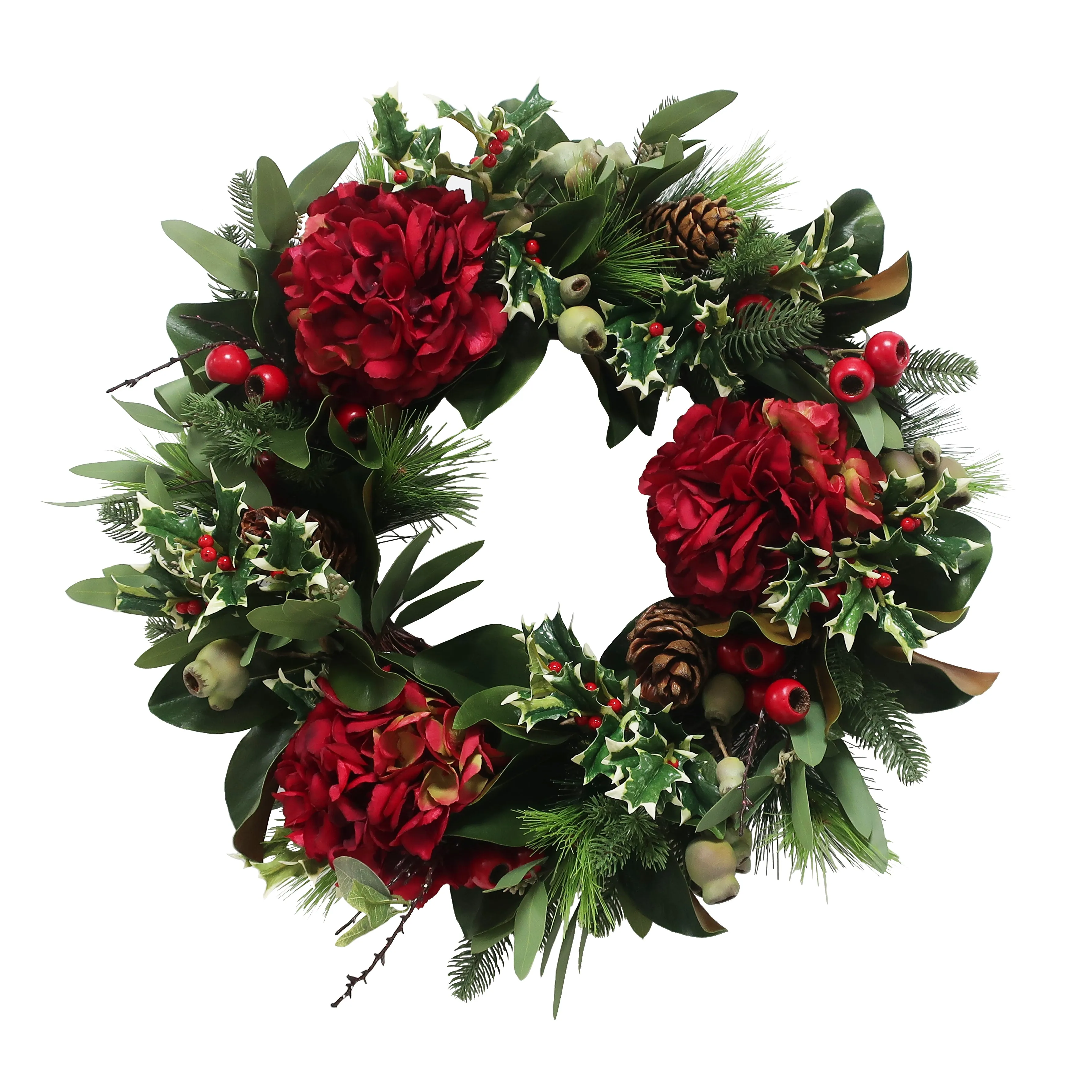 Red Hydrangea Holiday Wreath 24"