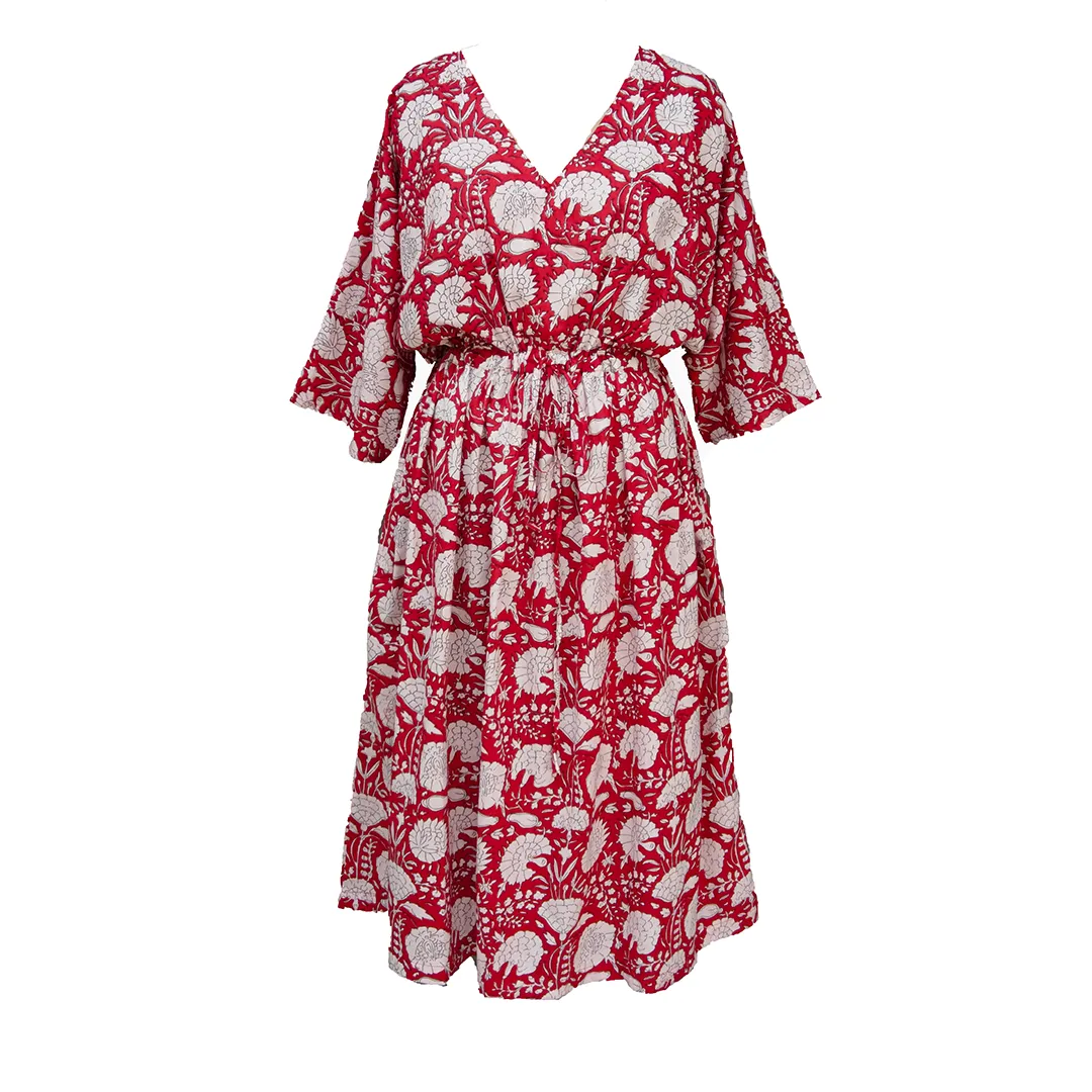 Red Marigolds Cotton Maxi Dress UK Size 18-32 M153