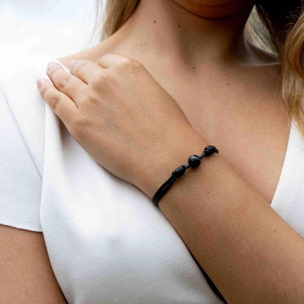 Smooth Black Tourmaline Red String Bracelet