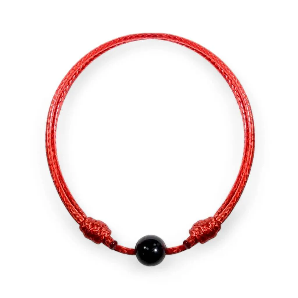 Smooth Black Tourmaline Red String Bracelet