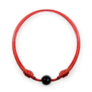 Smooth Black Tourmaline Red String Bracelet