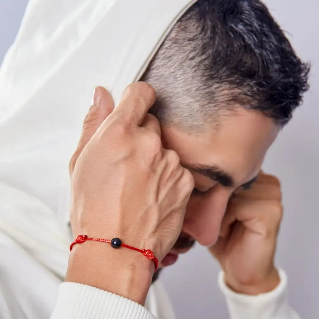 Smooth Black Tourmaline Red String Bracelet