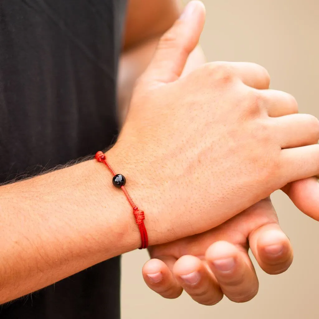 Smooth Black Tourmaline Red String Bracelet