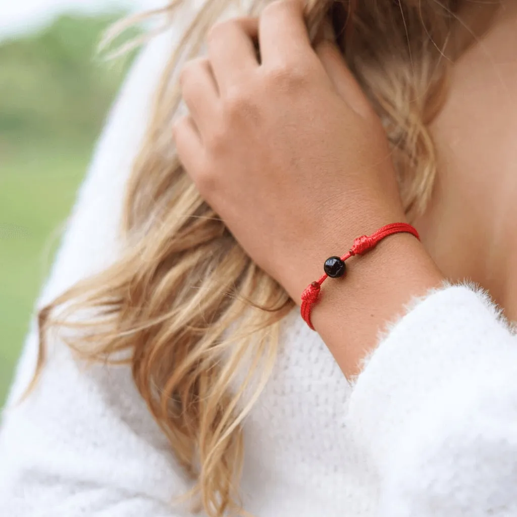 Smooth Black Tourmaline Red String Bracelet