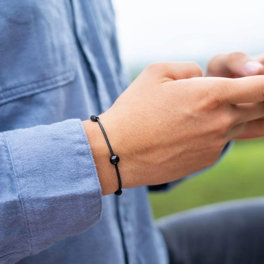 Smooth Black Tourmaline Red String Bracelet