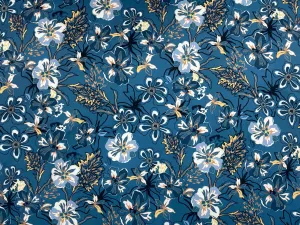 Teal Floral - Printed Peachskin Fabric